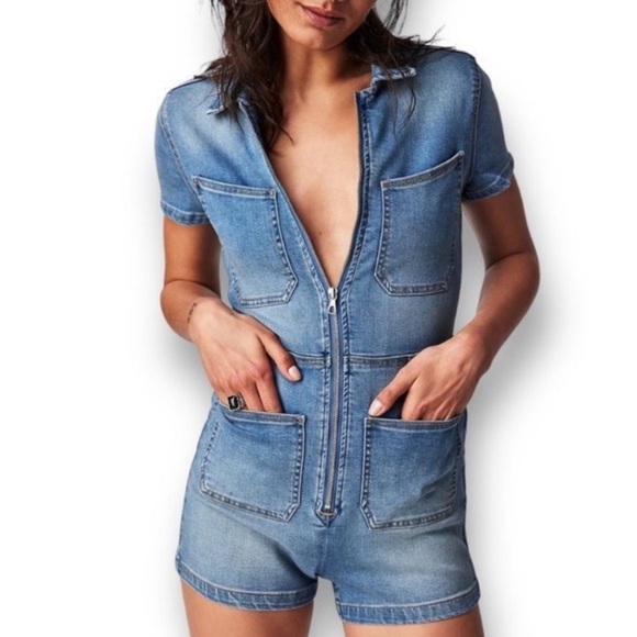 FREE PEOPLE JUMPSUIT SHORTS! BLACK DENIM - Picture 2 of 5